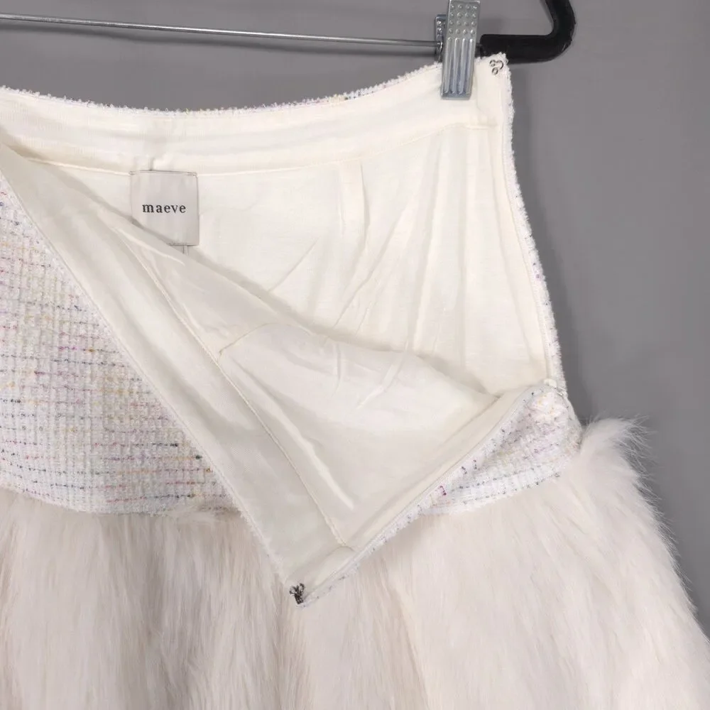 ANTHROPOLOGIE‎ MAEVE New Women’s Twofer Faux Fur Mini Skort 12 Ivory Drop Waist